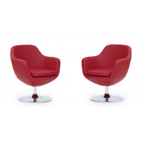 Manhattan Comfort 2-AC028-RD Caisson Red and Polished Chrome Faux Leather Swivel Accent Chair (Set of 2)
